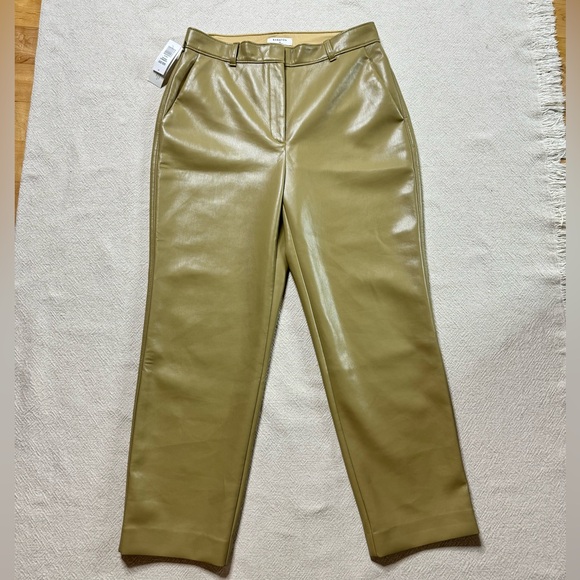 NEW Babaton Aritzia Vegan Leather Beige Taupe Straight Crop Pants 10 - Picture 2 of 9
